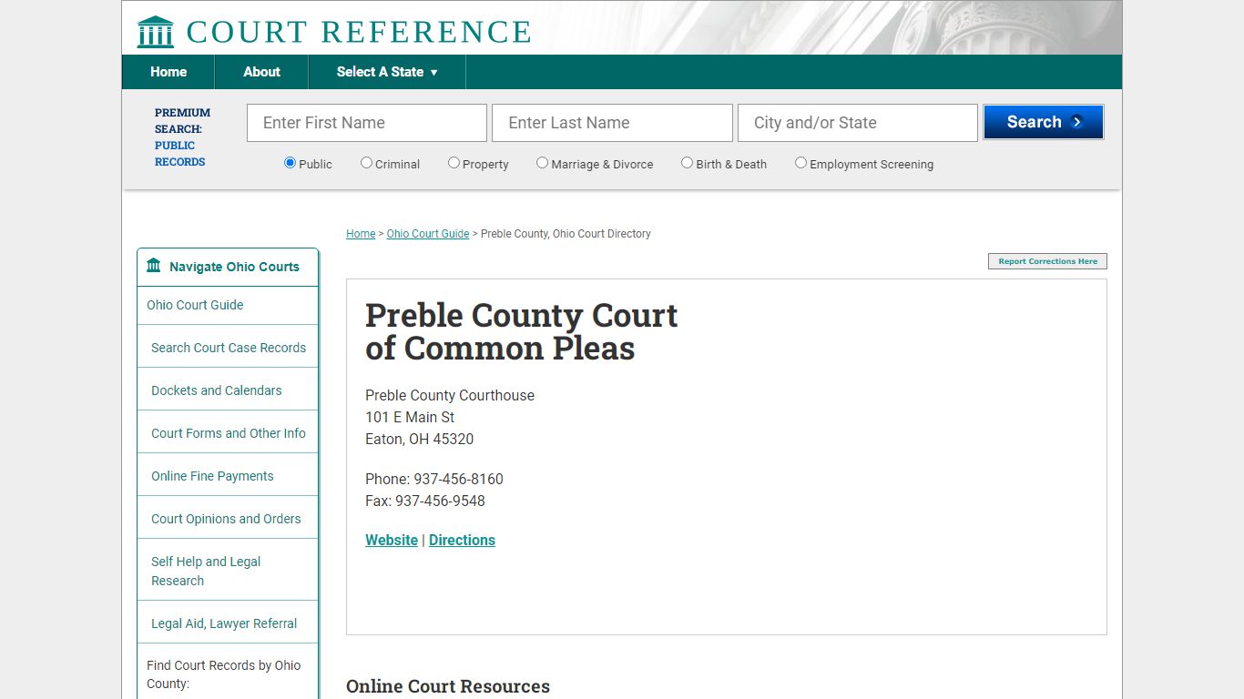 Preble County Court of Common Pleas - CourtReference.com