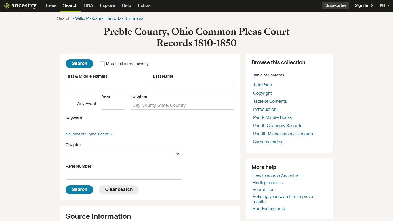 Preble County, Ohio Common Pleas Court Records 1810-1850