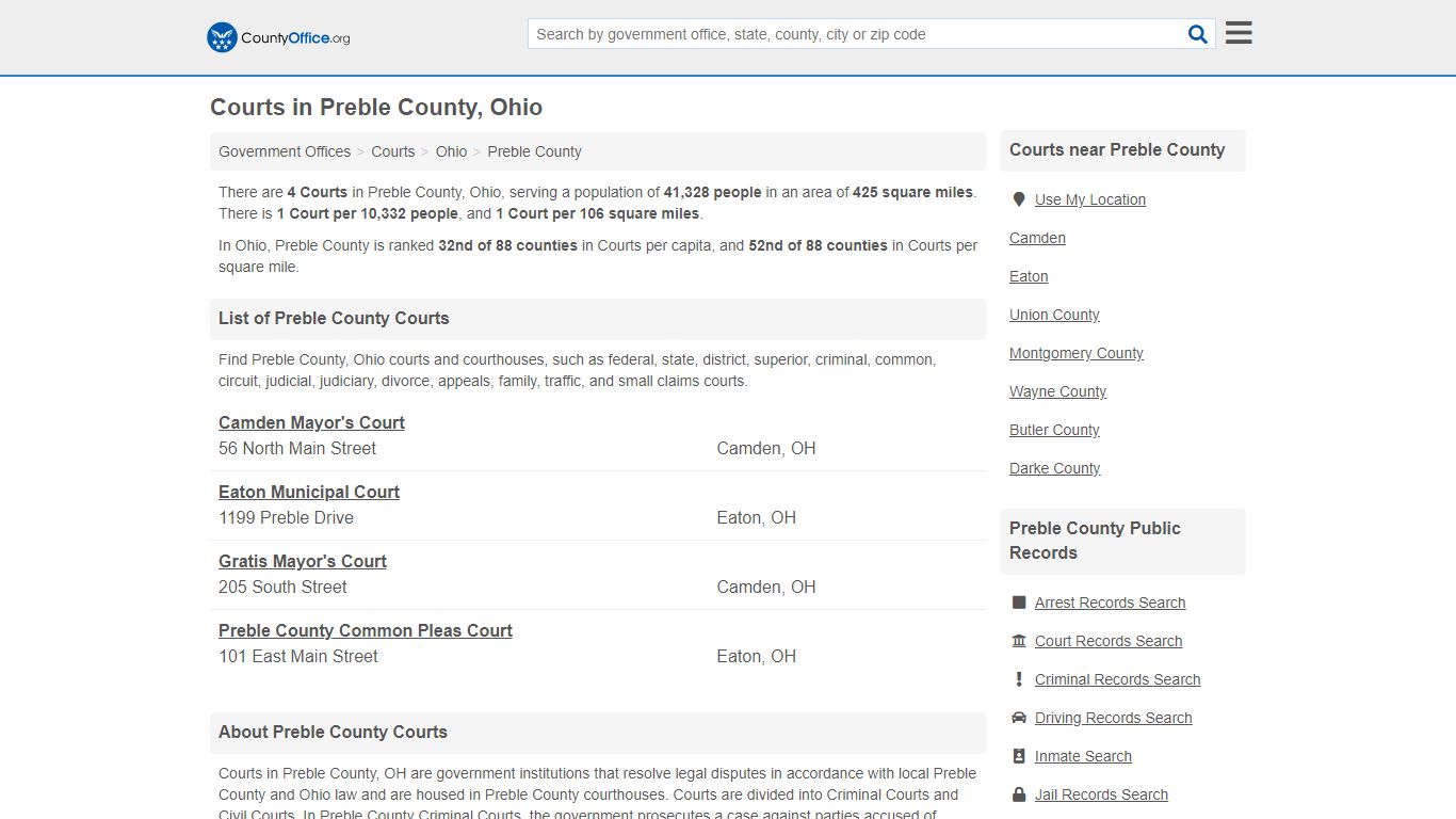 Courts - Preble County, OH (Court Records & Calendars)